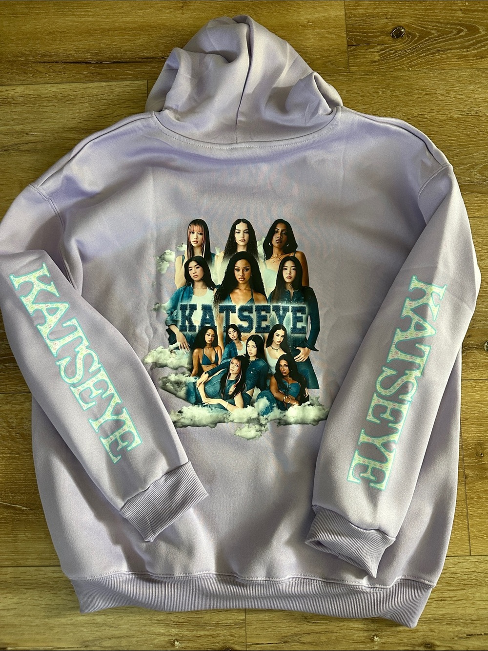 KATSEYE Lavender Logo Hoodie with Iridescent Sleeve Text